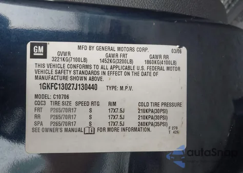 2007 GMC Yukon Commercial Fleet из США, поврежденный, VIN 1GKFC13027J130440